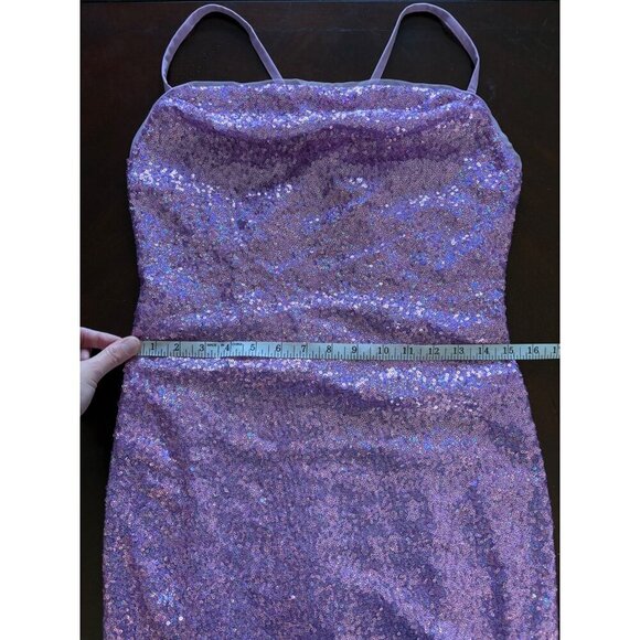 BCBGMAXAZRIA NWT Purple Sequin Cowl Neck Mini Party Dress Size Small Homecoming - Picture 13 of 14